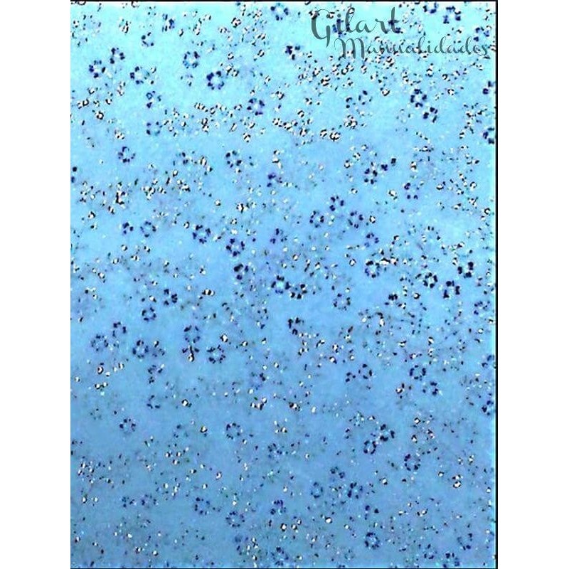 Papel especial fibra azul flores plata 50x70