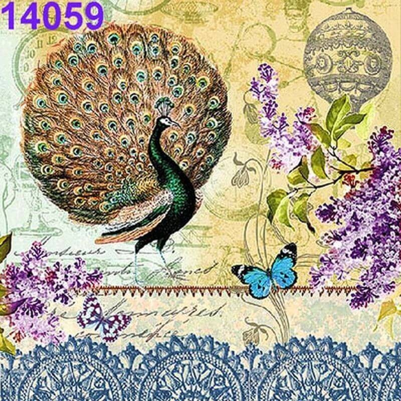 Servilletas decoupage pavo real 33x33 cm