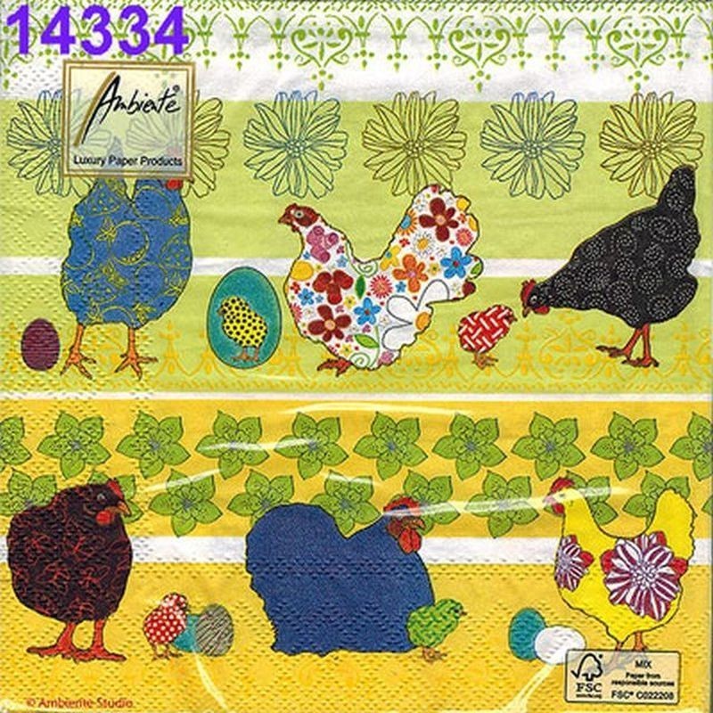 Servilletas decoupage gallinas 33x33 cm