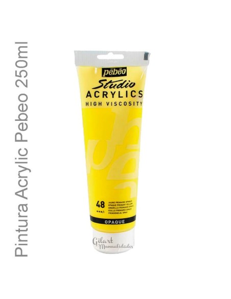 Acrílico Pebeo Studio 250 ml Amarillo, color opaco y resistente