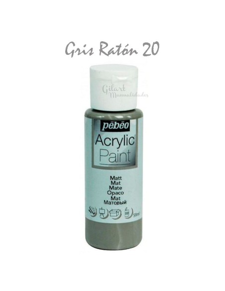 Pintura acrílica mate Pebeo en gris ratón 20, excelente adherencia y opacidad.