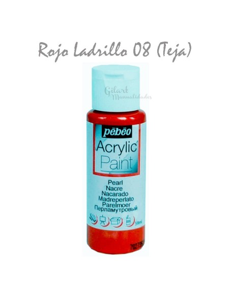 Pintura acrílica Pebeo mate 59 ml en rojo ladrillo 08 (teja), versatilidad y precisión.