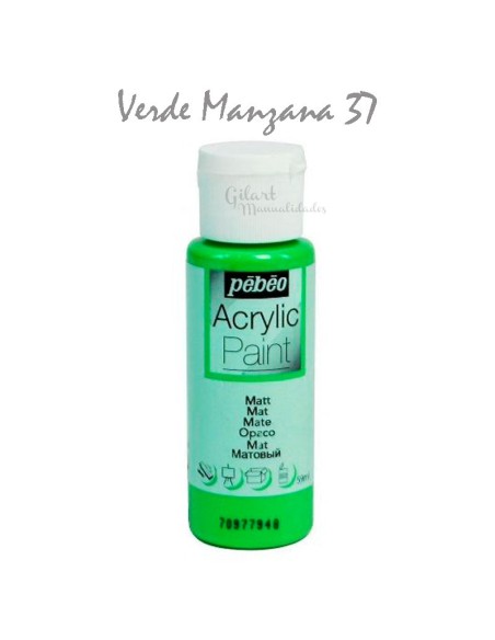Pintura mate Pebeo en verde manzana 37, acabado uniforme y colores vibrantes. Pintura mate Pebeo en verde manzana 37, acabado uniforme y colores vibrantes.