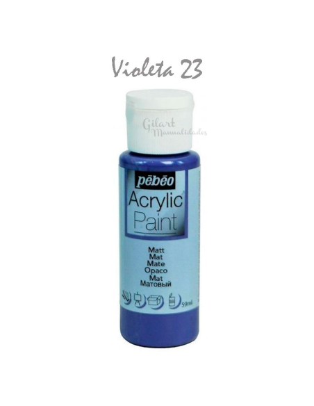 Pintura acrílica mate Pebeo en violeta 23, máxima cobertura y opacidad.