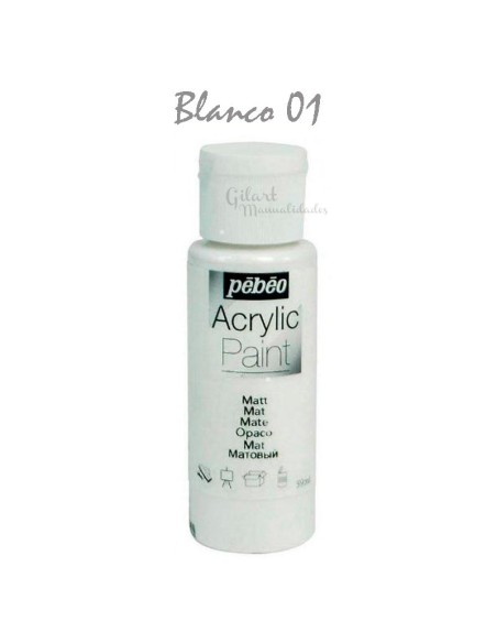 Pintura acrílica mate Pebeo 59 ml en blanco 01, acabado intenso y uniforme. Pintura acrílica mate Pebeo 59 ml en blanco 01, acabado intenso y uniforme.