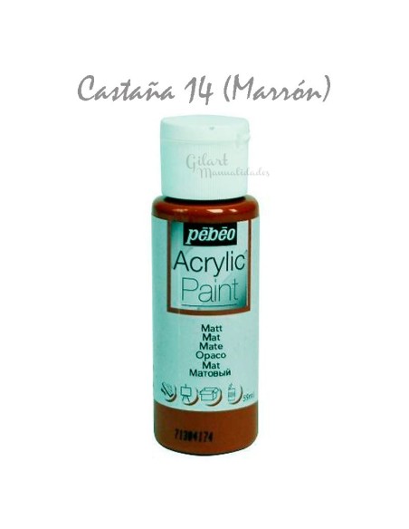 Acrílica Pebeo mate 59 ml en castaña marrón 14, fácil aplicación y secado rápido.