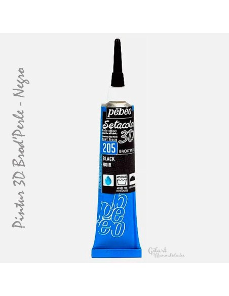 Pebeo Brod'Perle 3D Negro 205, pintura textil con efecto perlado y relieve.