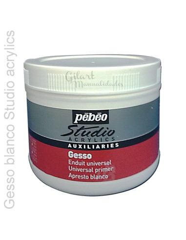 Gesso Blanco Universal Studio Acrílico Pebeo 500 ml, imprimación multisuperficie.