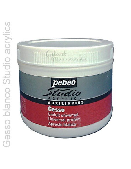 Gesso Blanco Universal Studio Acrílico Pebeo 500 ml, imprimación multisuperficie.