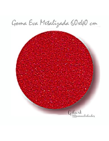 Goma Eva Roja Metalizada Brillante 60x40 cm, ideal para manualidades y decoraciones.
