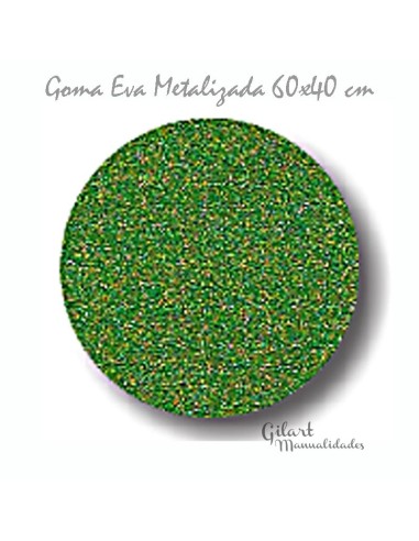 Goma Eva Verde Metalizada Brillante 60x40cm, ideal para manualidades creativas.