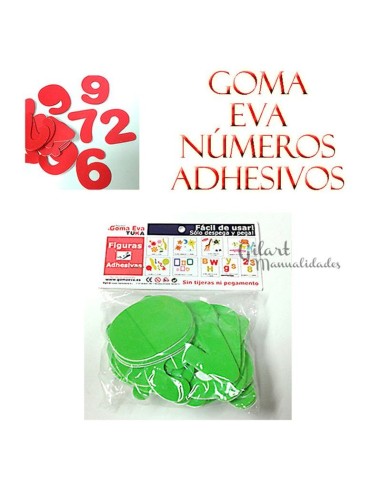 Números adhesivos de goma Eva verdes 70 mm, pack de 30 unidades