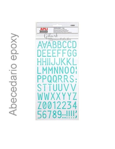 Set Adhesivo Abecedario y Números Epoxy Apli Azul Turquesa, ideal para decorar.