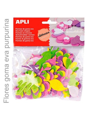 48 Flores Adhesivas Goma Eva Brillante en colores y formas variadas para manualidades.
