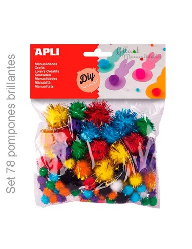 78 Pompones Brillantes Multicolor para Manualidades: 5 Tamaños y Varios Colores.