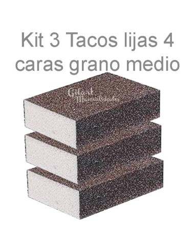 Máxima Eficacia: Kit 3 Tacos Lija Esponja Grano Medio para lijar madera