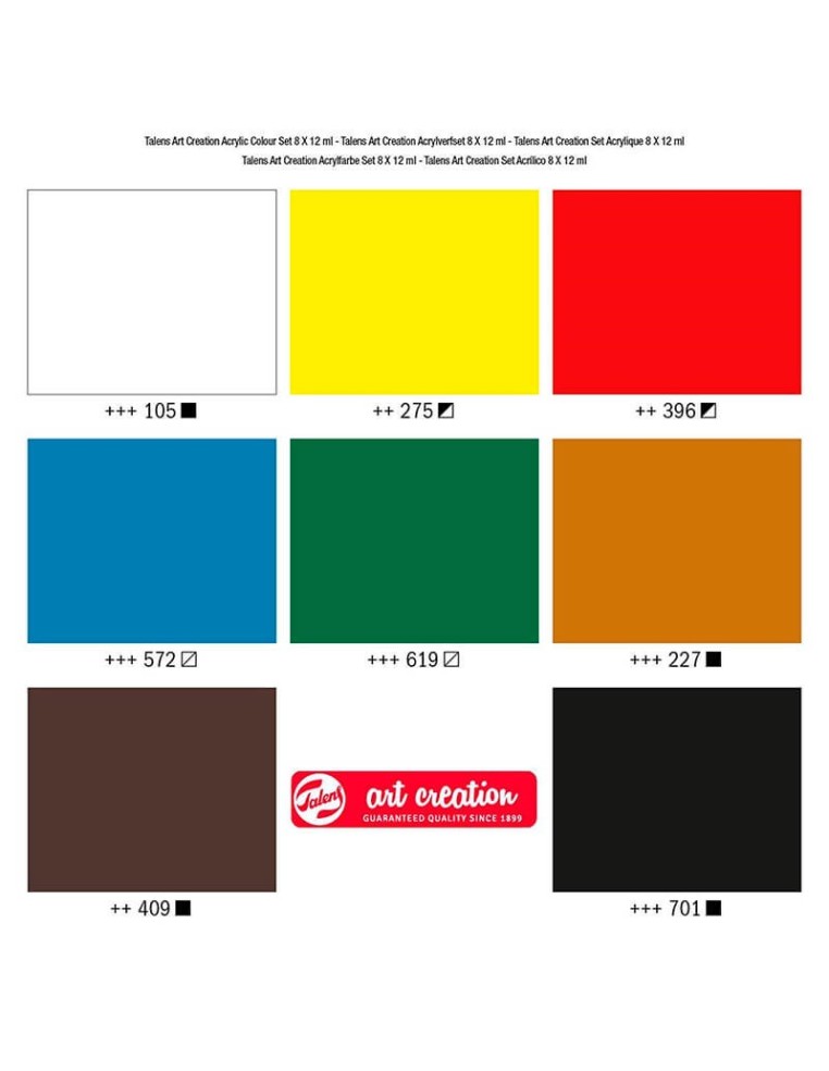 Gama de 8 colores Set acrílico Talens Art Creation 8 tubos x 12 ml