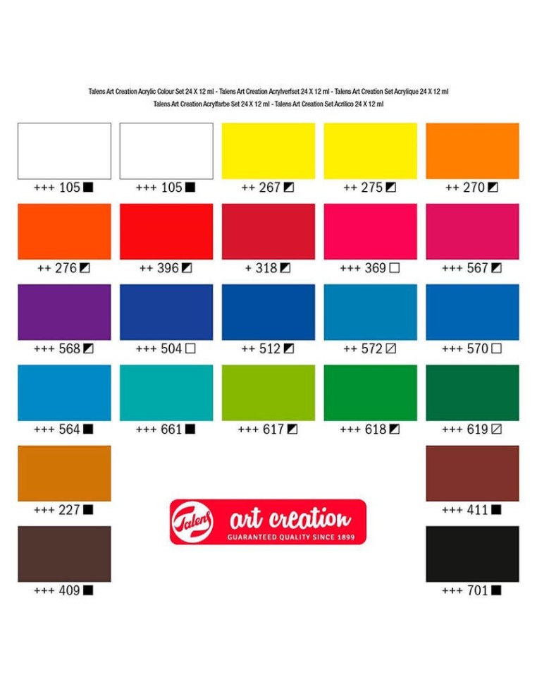 Gama de 24 colores Set acrílico Talens Art Creation 24 tubos x 12 ml