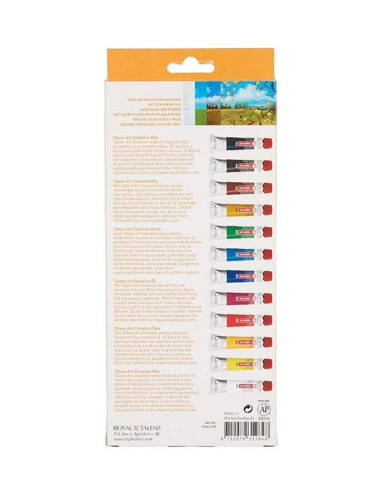 Vista trasera del set, con información del producto y una guía paso a paso.