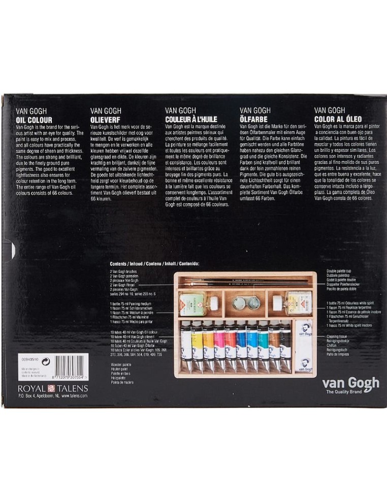 Detalles y contenido del set óleo profesional Talens Van Gogh.