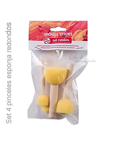 Set de 4 pinceles de espuma redondos para estarcido, ideal para plantillas y técnicas decorativas.
