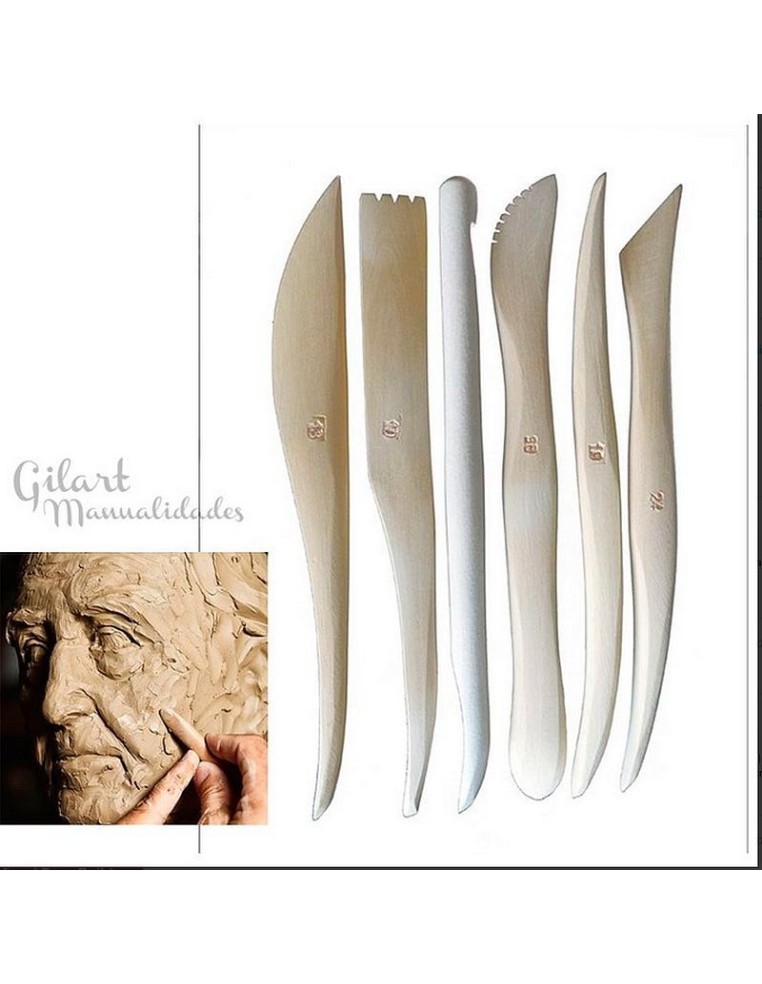 Palillos modeladores de madera doble uso en acción: creando una cara de barro