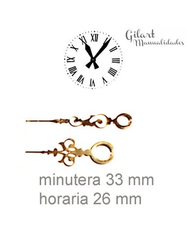 Juego de agujas de reloj doradas 33/26 mm: precisión y elegancia en detalle.