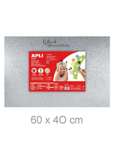 Goma Eva Purpurina Plata Apli 60x40 cm, brillo y flexibilidad para tus proyectos.