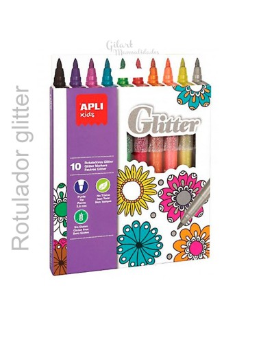 Rotuladores glitter Apli pack 10: creatividad en colores vibrantes.