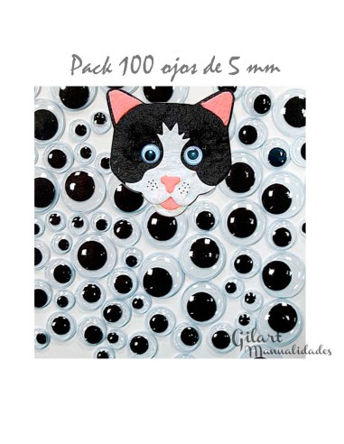 Ojos móviles redondos 5 mm 100 unidades para manualidades con acabado brillante