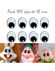 Ojos móviles ovalados 10 mm bolsa 100 uds para manualidades versátiles y expresivos