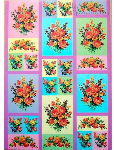 Papel decoupage Ramos 21x30 cm con diseño floral para tus proyectos de manualidades.