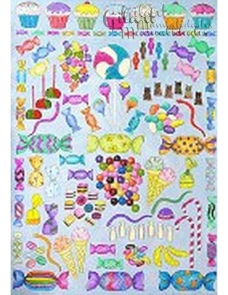 Papel decoupage Caramelos 21x30 cm con diseños divertidos para manualidades.