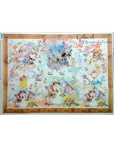 Papel Decoupage Diseño Hadas 50x70 cm. Ideal para proyectos mágicos y soñadores.