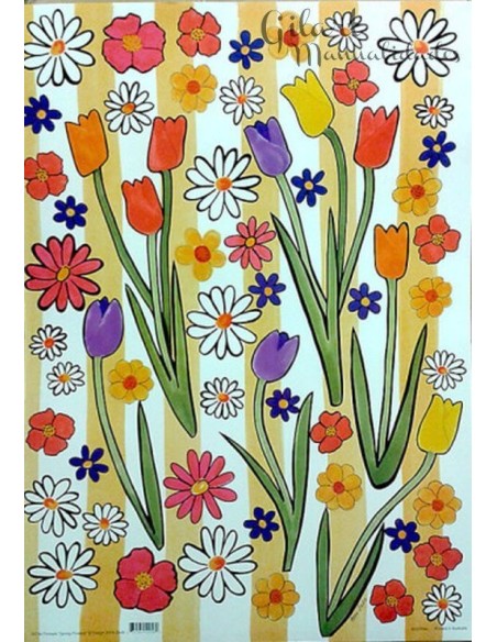 Papel Decoupage Diseño Tulipanes 50x70 cm. Ideal para proyectos florales y elegantes.