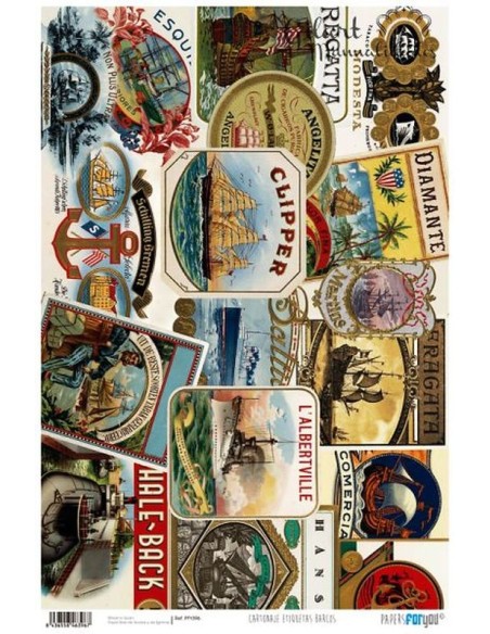 Papel Cartonaje For You, Diseño Etiquetas Barco 120 g (32x48.3 cm) PFY-396.