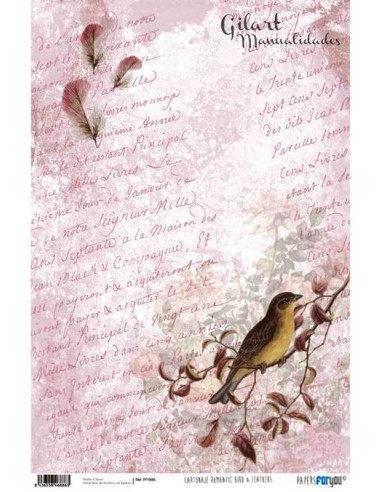 Papel Cartonaje For You 120g 32x48.3 cm Romantic brid & Feathers PFY-886 para manualidades.