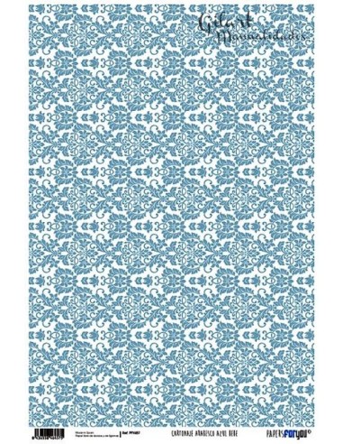 Papel For You PFY-457 arabesco azul bebé, perfecto para scrapbooking y cartonaje.