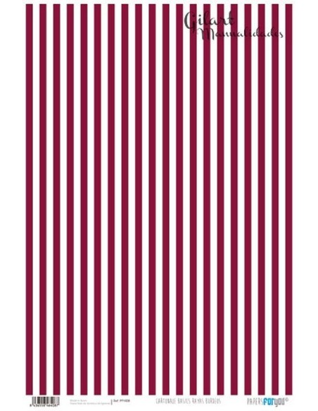 Papel Cartonaje For You Rayas Burdeos 120 g  32x48.3 cm  para manualidades.