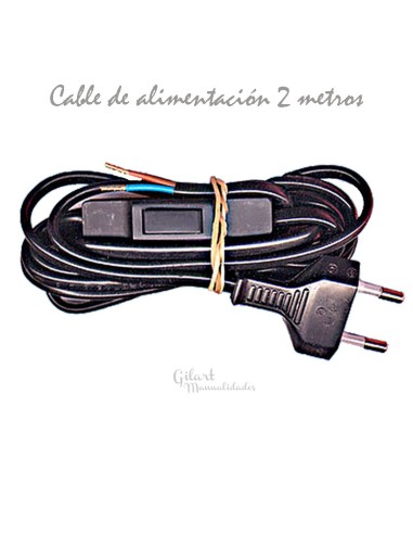 Cable de alimentación negro con clavija e interruptor 2 m uso doméstico y profesional
