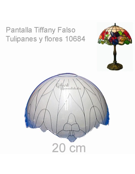 Pantalla, lámpara metacrilato, estilo Tiffany, tulipanes y flores 20 cm recortada, arte y luz