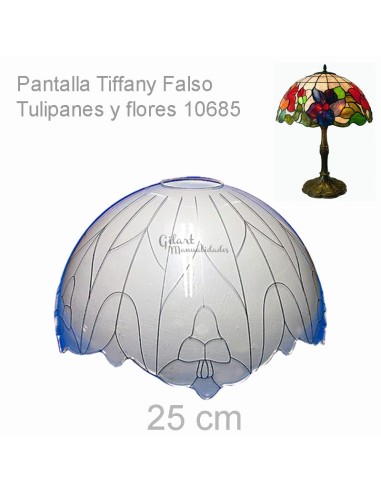 Pantalla Lámpara Metacrilato Estilo Tiffany Tulipanes y Flores 25 cm recortada