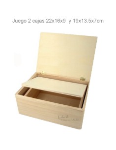Set 2 cajas Madera Natural para Decorar manualidades, medidas 22x16x9 y 19x13x7 cm.