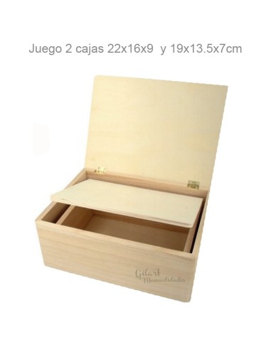 Set 2 cajas Madera Natural para Decorar manualidades, medidas 22x16x9 y 19x13x7 cm.