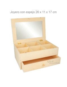 Joyero de madera natural con espejo, perfecto para decorar y guardar tus cosas.
