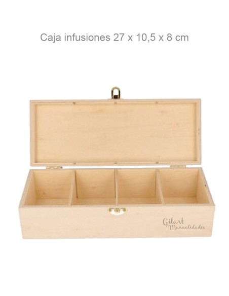 Caja de Madera Natural para Infusiones y Manualidades 27x10.5x8 cm, ¡lista para crear!