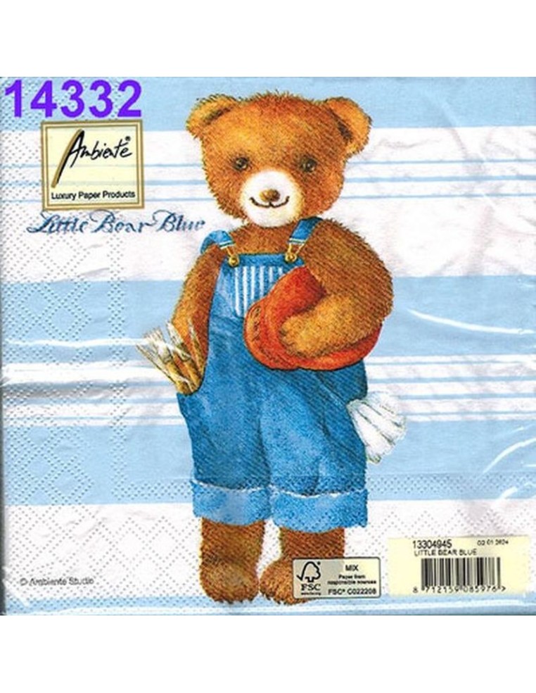 Crea proyectos adorables con Servilletas Decoupage Ambiente: Osito Azul.