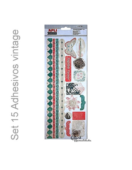 Set de Pegatinas Vintage Apli – 15 unidades para un toque retro en tus manualidades.