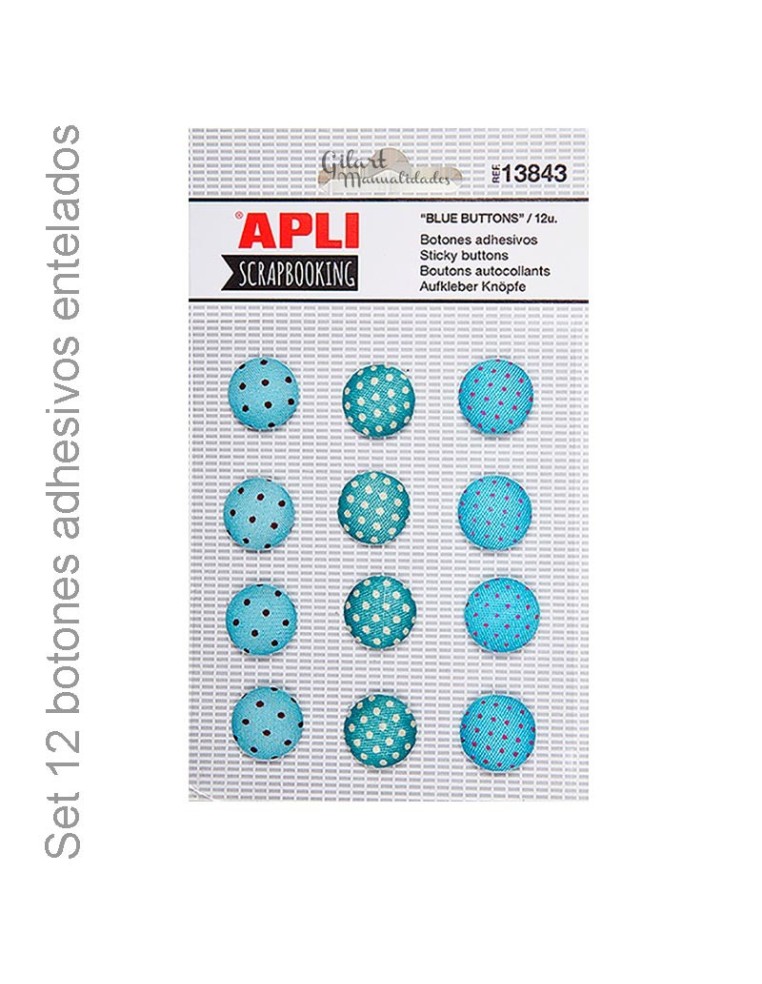 Set de Botones Redondos Adhesivos de Tela en azules Apli para tus manualidades.
