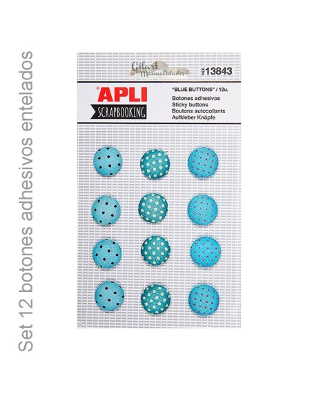Set de Botones Redondos Adhesivos de Tela en azules Apli para tus manualidades.
